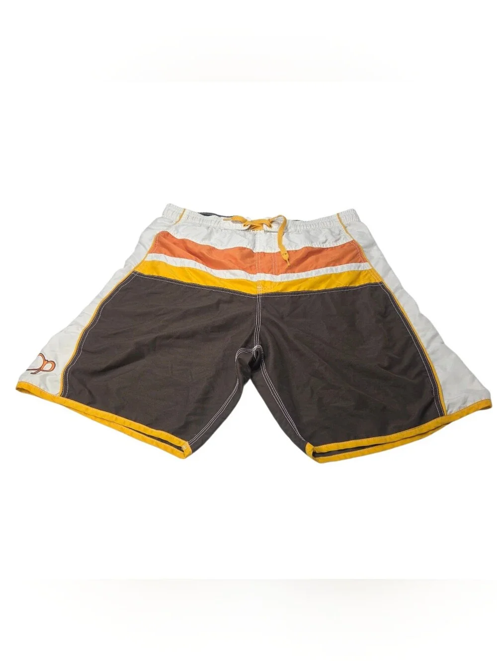Men's Brown & Orange Swim Trunks - Classic Beach Boardshorts.